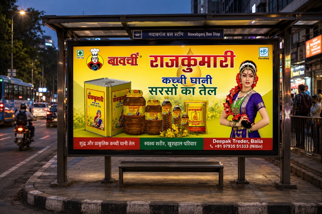 Glowing bus shelter brand campaign display